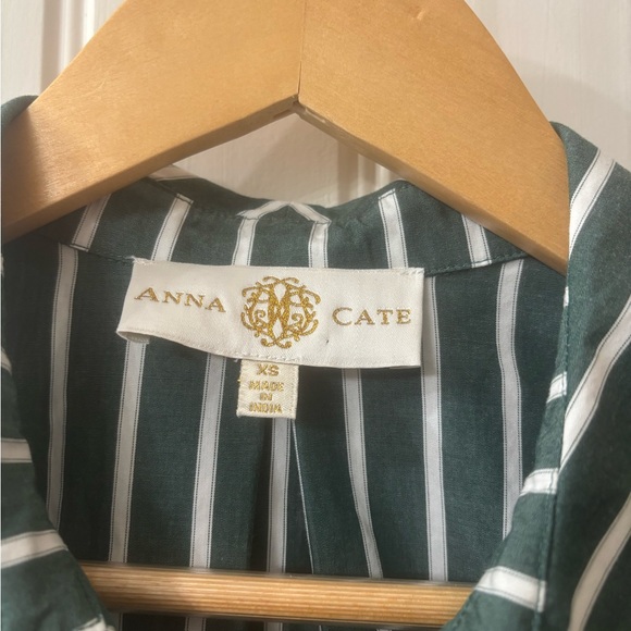 Anna Cate Lewis Top Green and White Striped Blouse - Picture 5 of 10